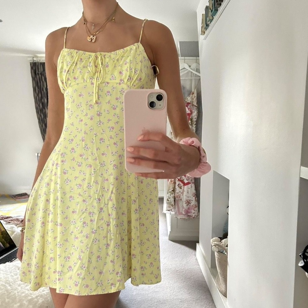 Zara Yellow Floral Satin Mini Dress